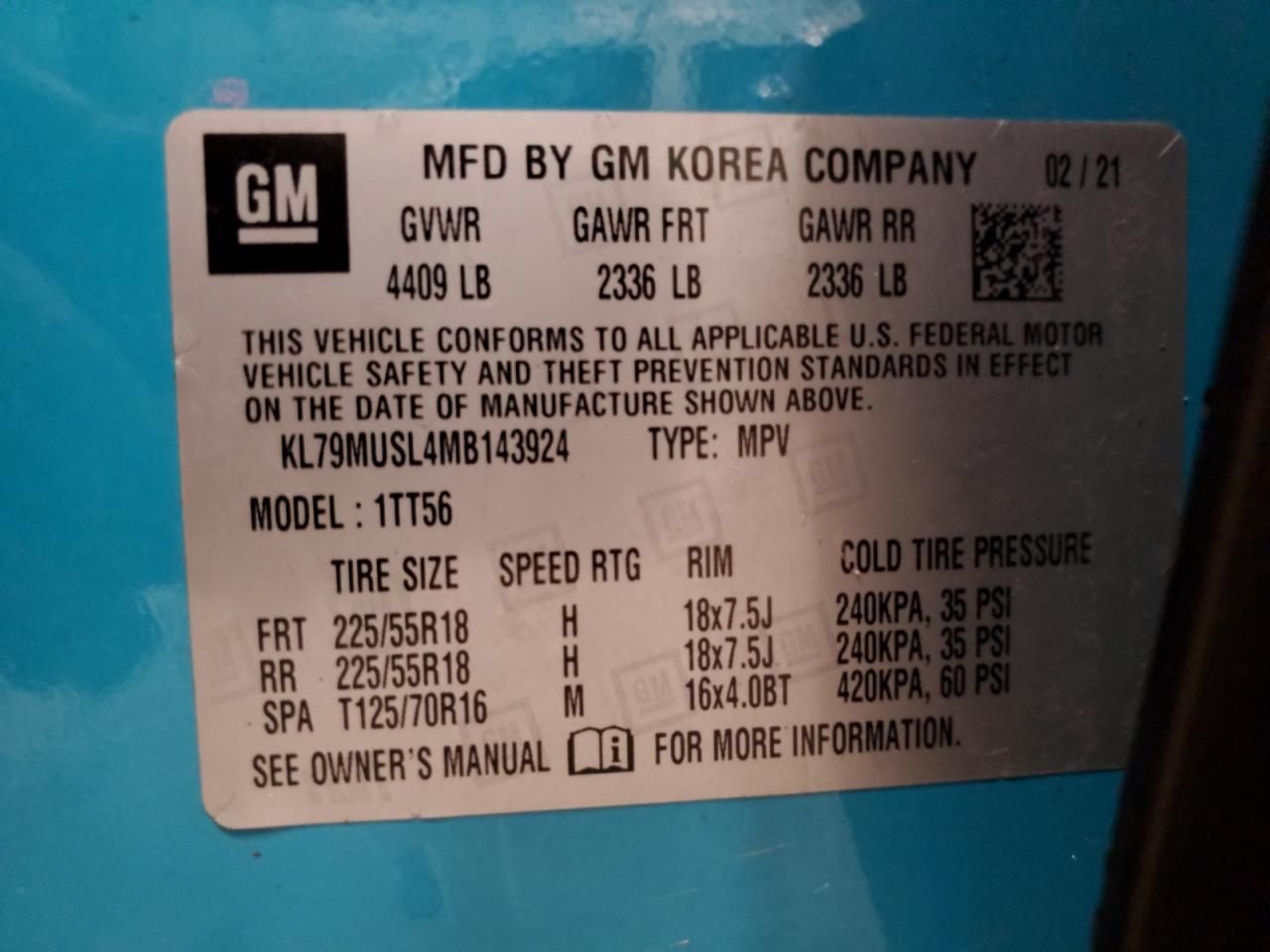 2021 Chevrolet Trailblazer Rs VIN: KL79MUSL4MB143924 Lot: 93055675