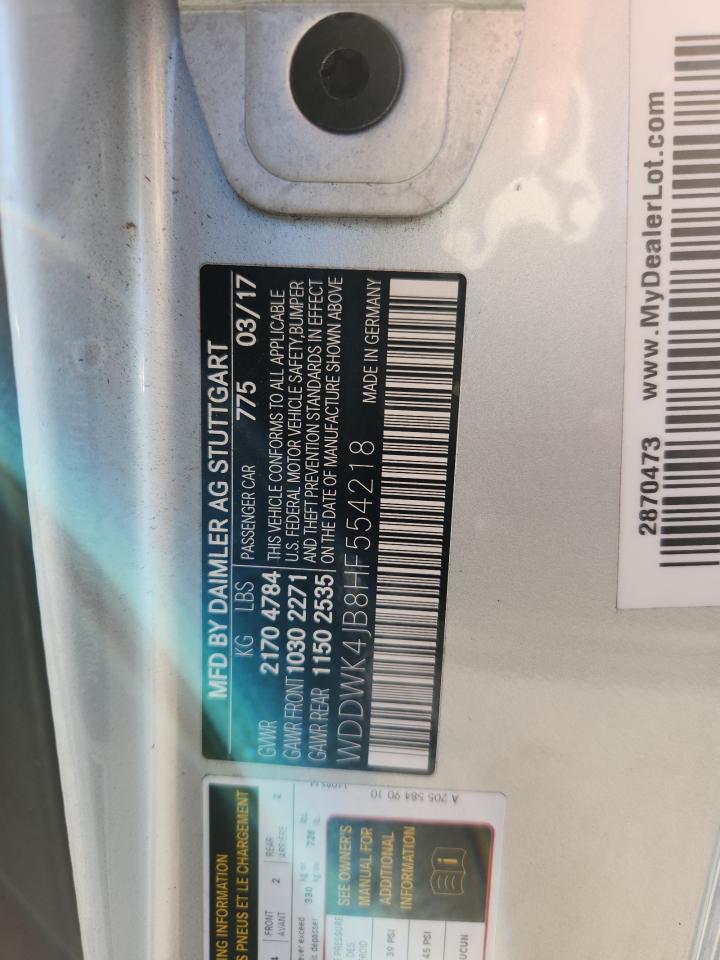 2017 Mercedes-Benz C 300 VIN: WDDWK4JB8HF554218 Lot: 92788765