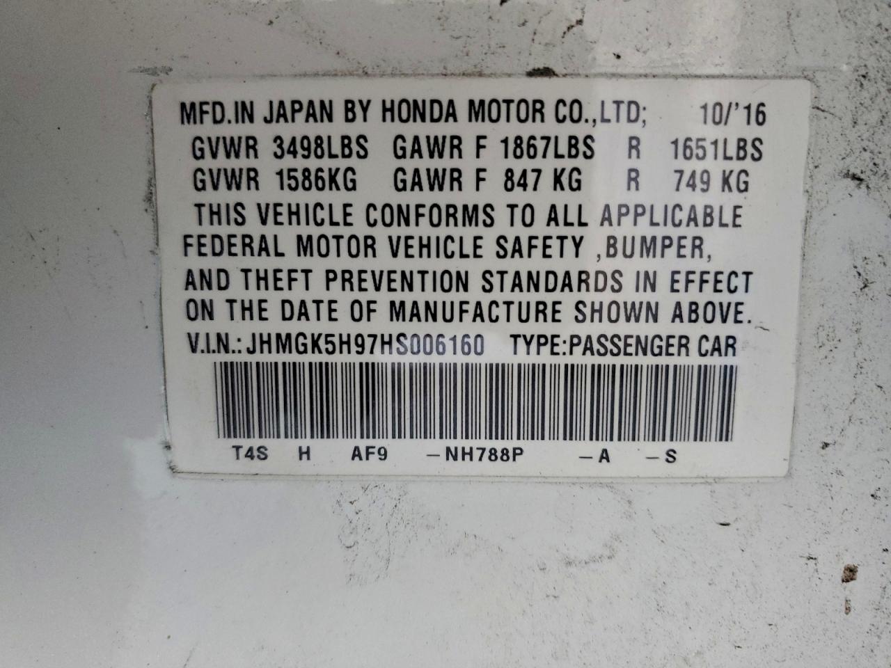 2017 Honda Fit Ex VIN: JHMGK5H97HS006160 Lot: 94522665