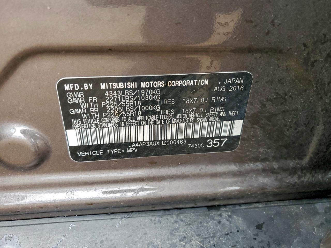 2017 Mitsubishi Outlander Sport Es VIN: JA4AP3AUXHZ000463 Lot: 94039255