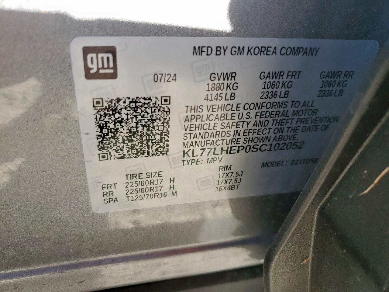 2025 Chevrolet Trax 1Lt VIN: KL77LHEP0SC102052 Lot: 91526375