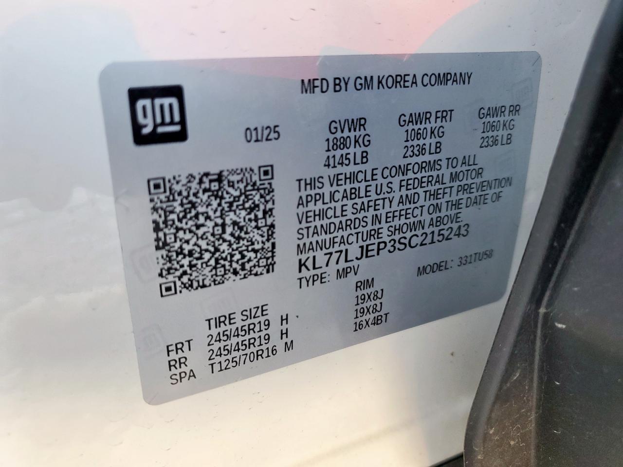 2025 Chevrolet Trax 2Rs VIN: KL77LJEP3SC215243 Lot: 92530185