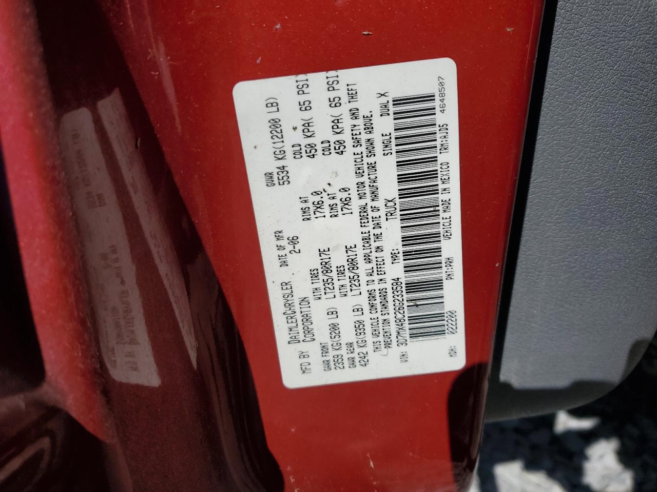 2006 Dodge Ram 3500 St VIN: 3D7MX48C26G233584 Lot: 92815735