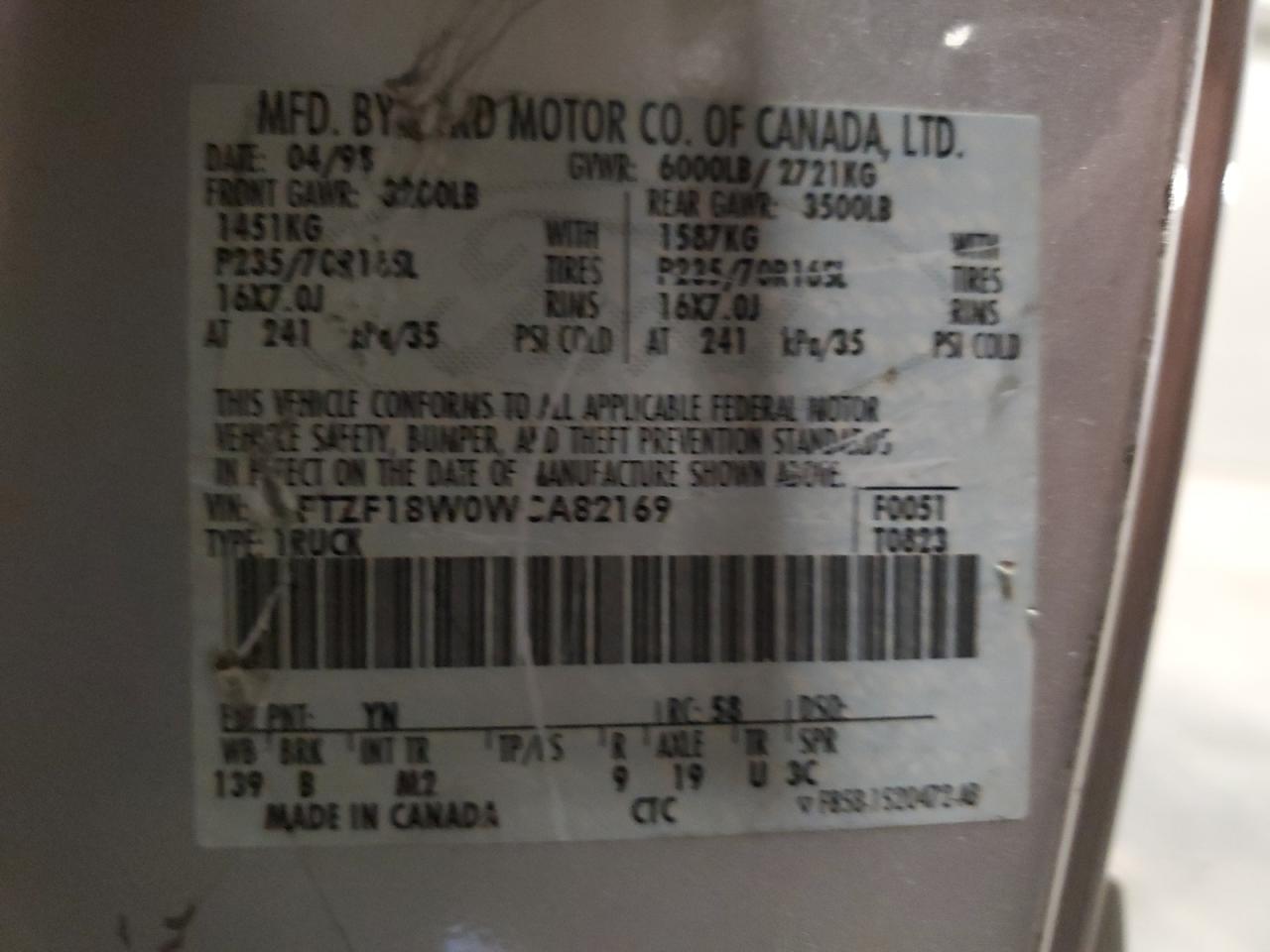 1998 Ford F150 VIN: 2FTZF18W0WCA82169 Lot: 93003405