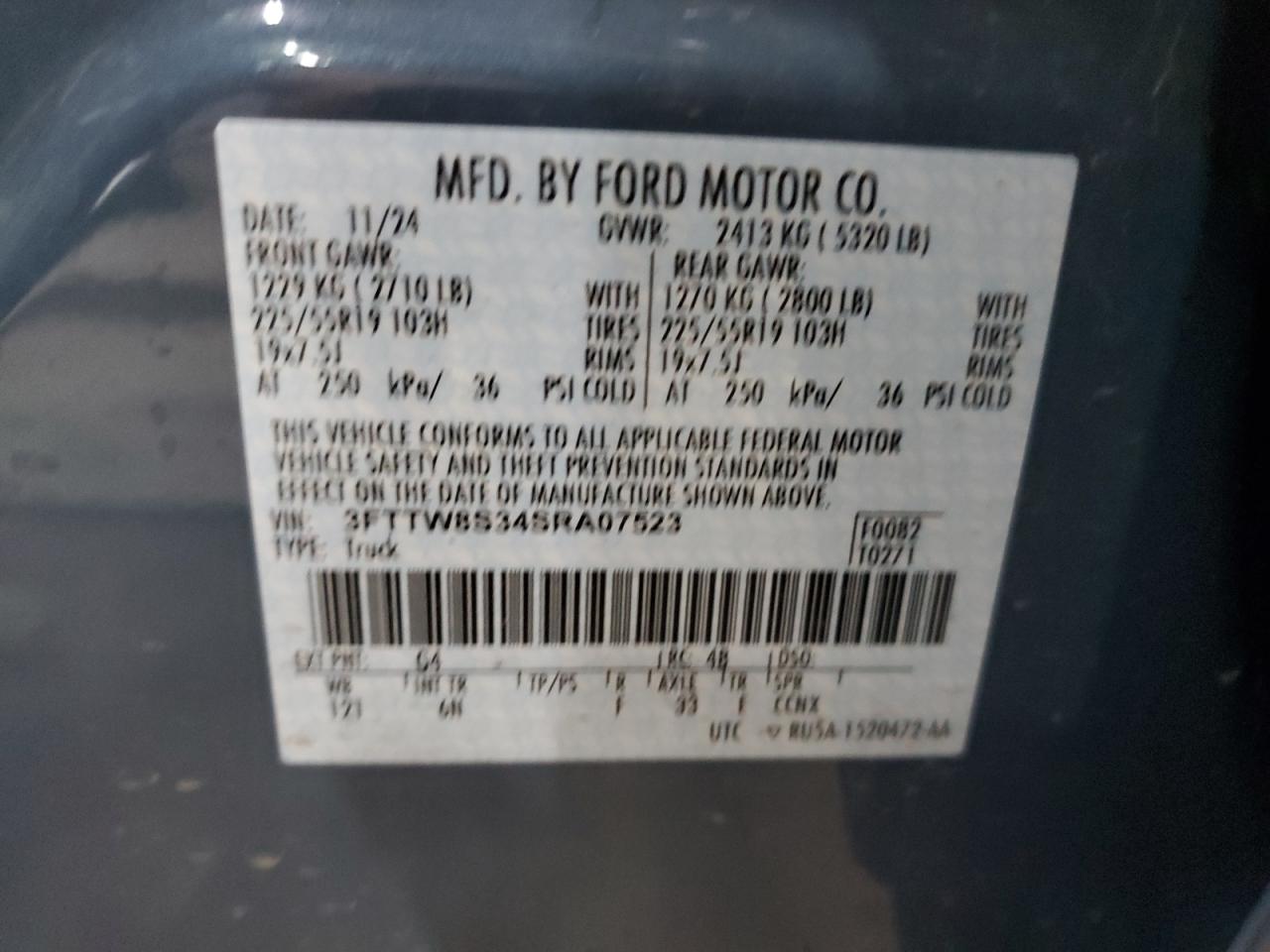 2025 Ford Maverick Lariat VIN: 3FTTW8S34SRA07523 Lot: 92005745