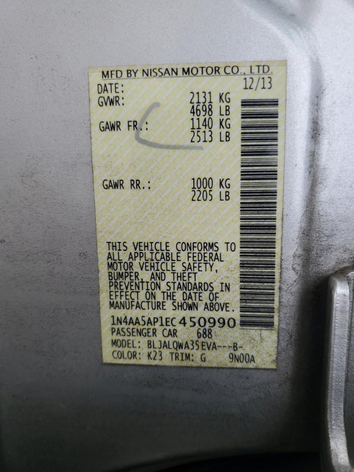 2014 Nissan Maxima S VIN: 1N4AA5AP1EC450990 Lot: 91876995