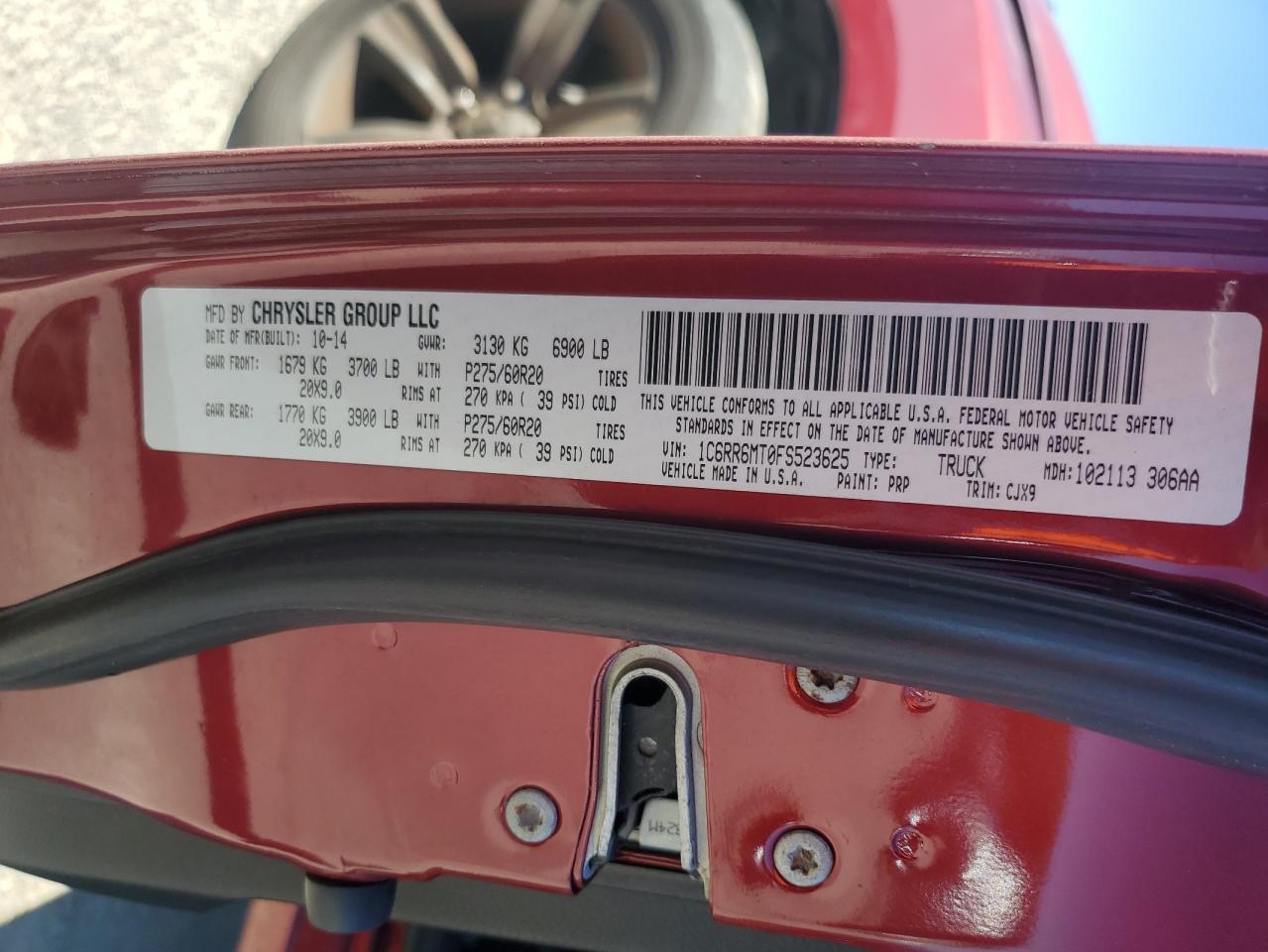 2015 Ram 1500 Sport VIN: 1C6RR6MT0FS523625 Lot: 92252225