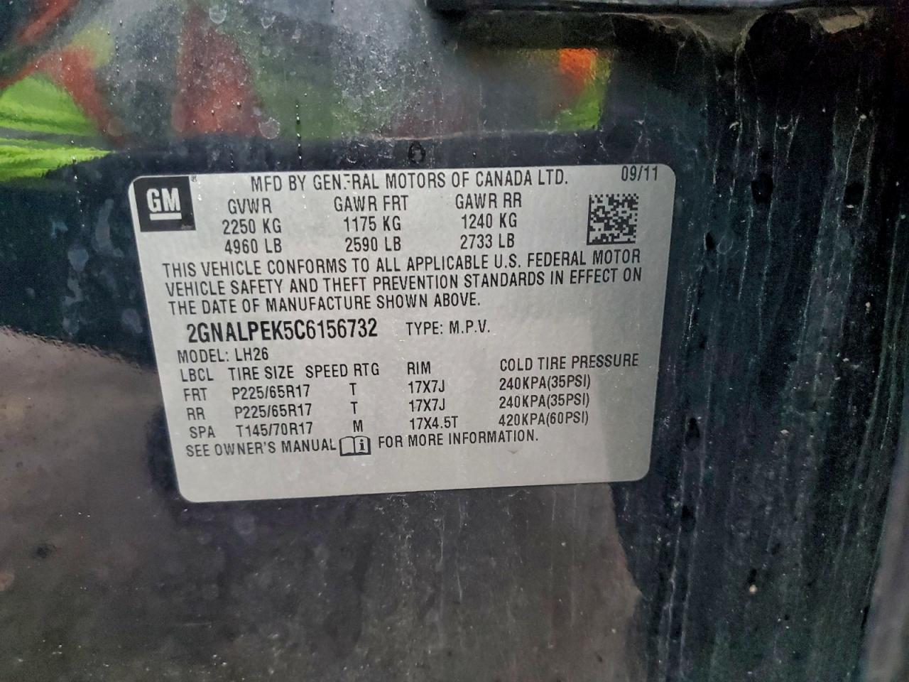 2012 Chevrolet Equinox Lt VIN: 2GNALPEK5C6156732 Lot: 94265925