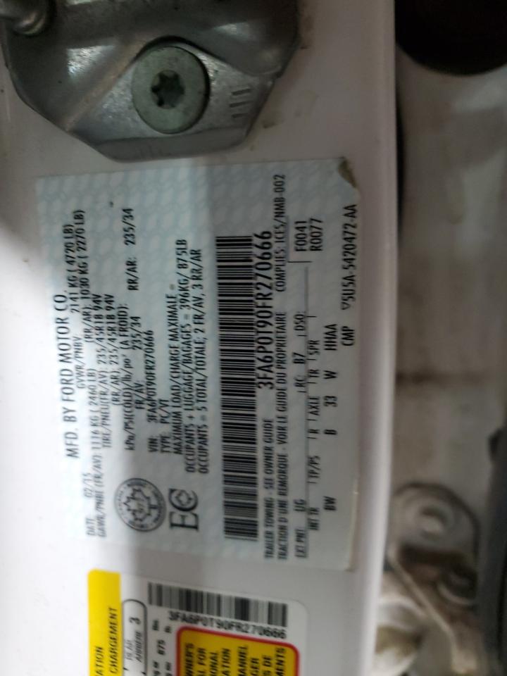 2015 Ford Fusion Se VIN: 3FA6P0T90FR270666 Lot: 92704425