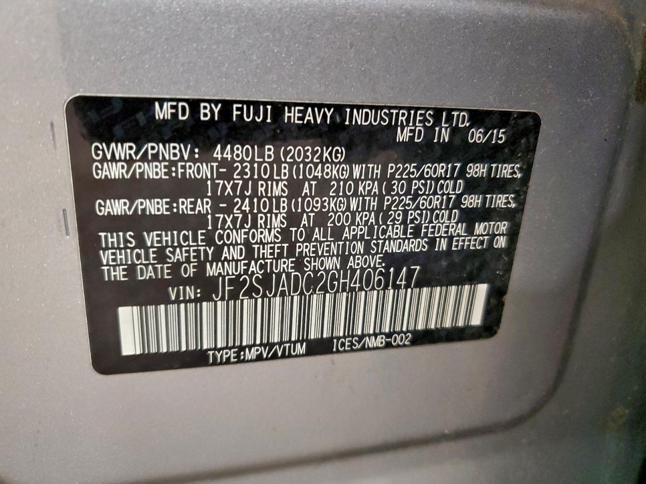 2016 Subaru Forester 2.5I Premium VIN: JF2SJADC2GH406147 Lot: 94115115