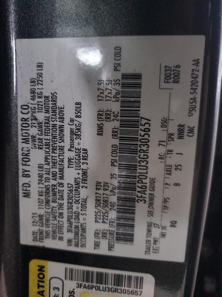 2016 Ford Fusion Se Hybrid VIN: 3FA6P0LU3GR305657 Lot: 93459375