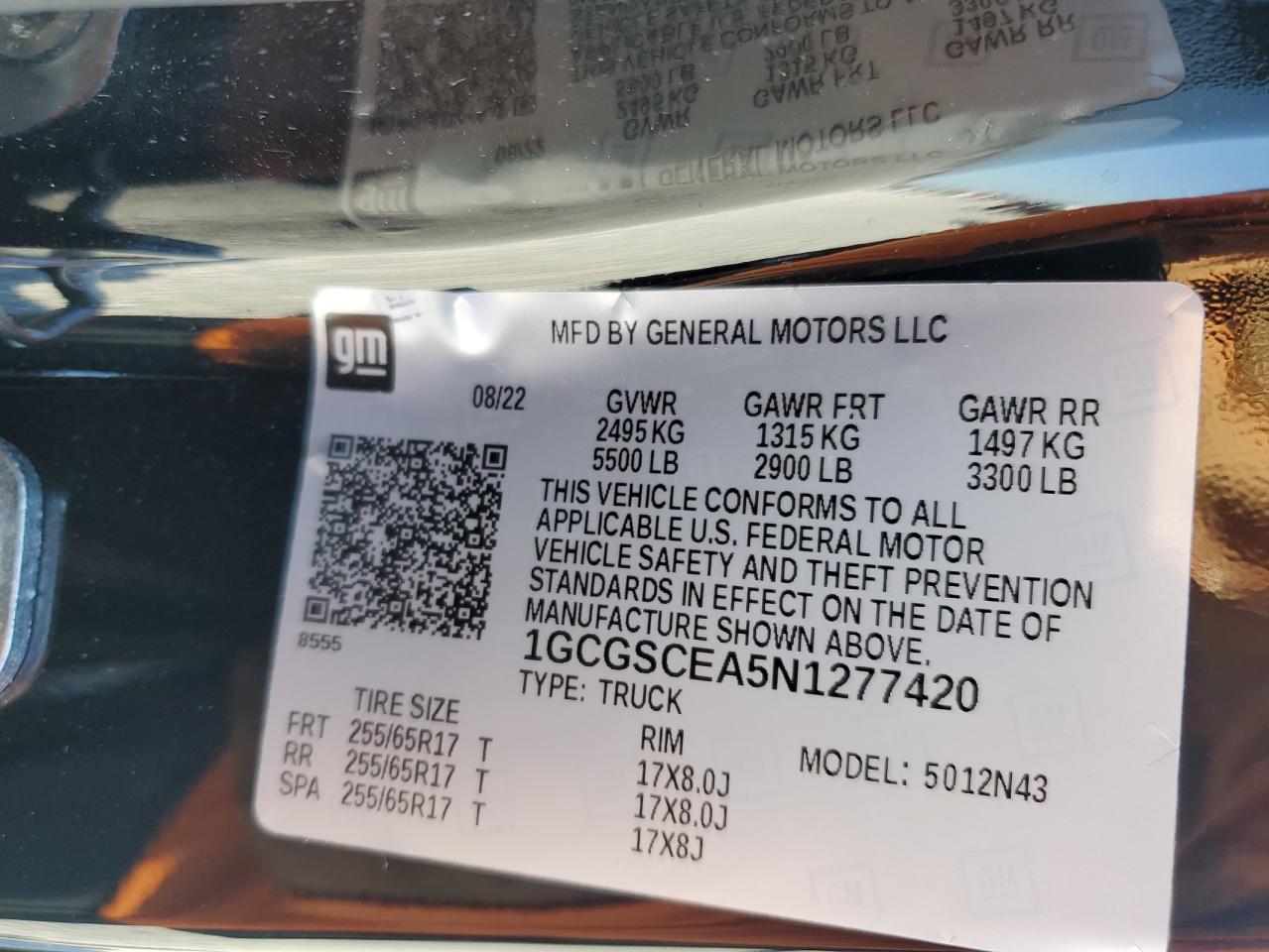 2022 Chevrolet Colorado Lt VIN: 1GCGSCEA5N1277420 Lot: 93090205