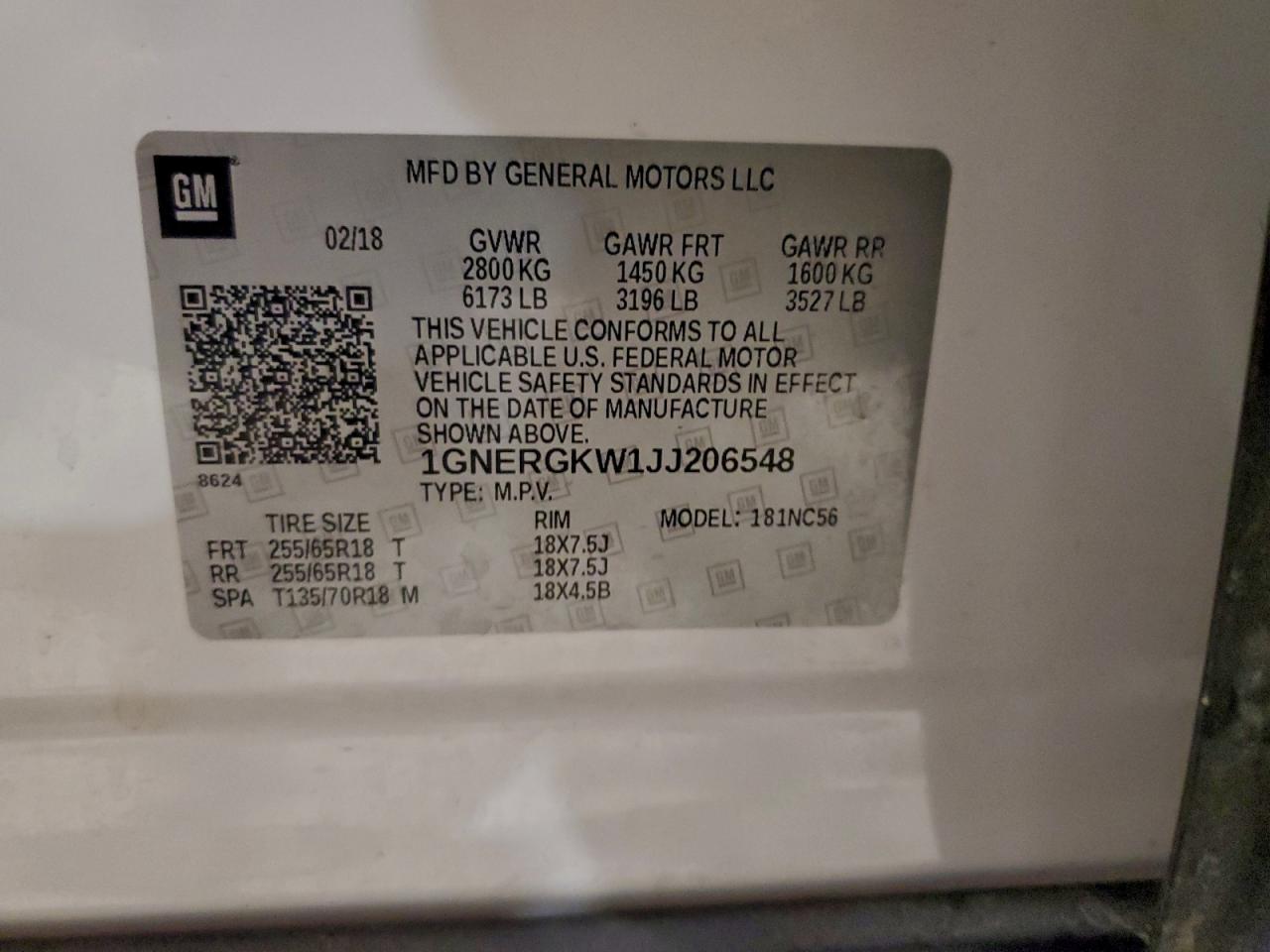 2018 Chevrolet Traverse Lt VIN: 1GNERGKW1JJ206548 Lot: 94233975