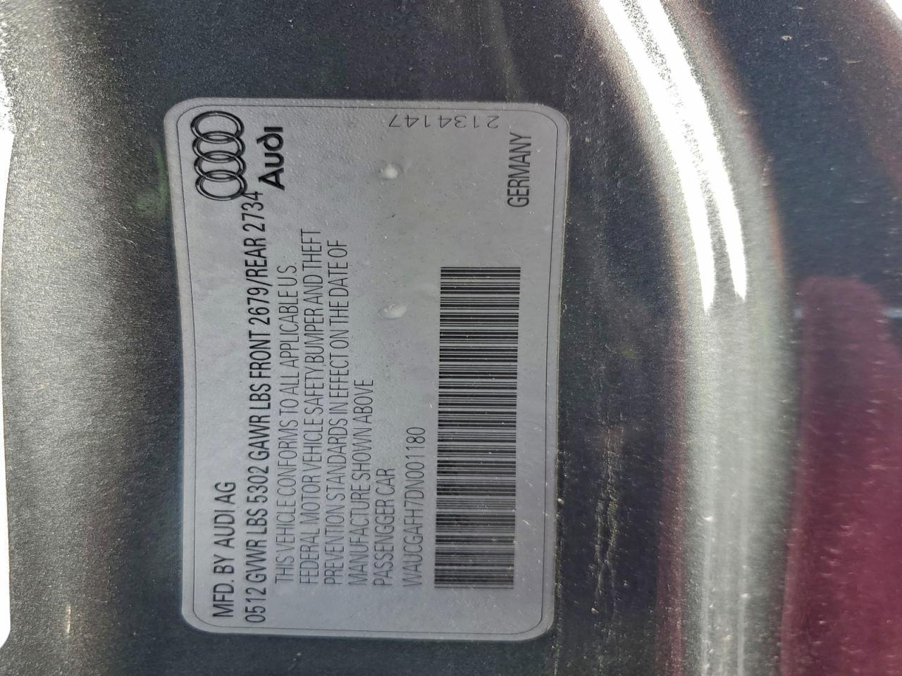 2013 Audi S5 Premium Plus VIN: WAUCGAFH7DN001180 Lot: 94742995