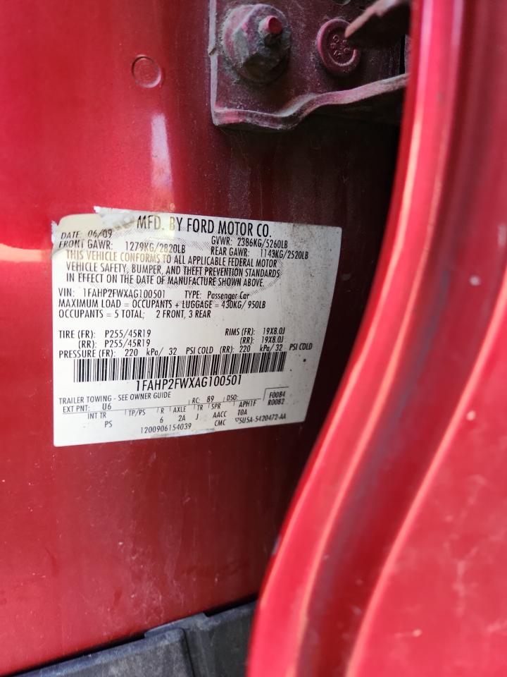 2010 Ford Taurus Limited VIN: 1FAHP2FWXAG100501 Lot: 92898795