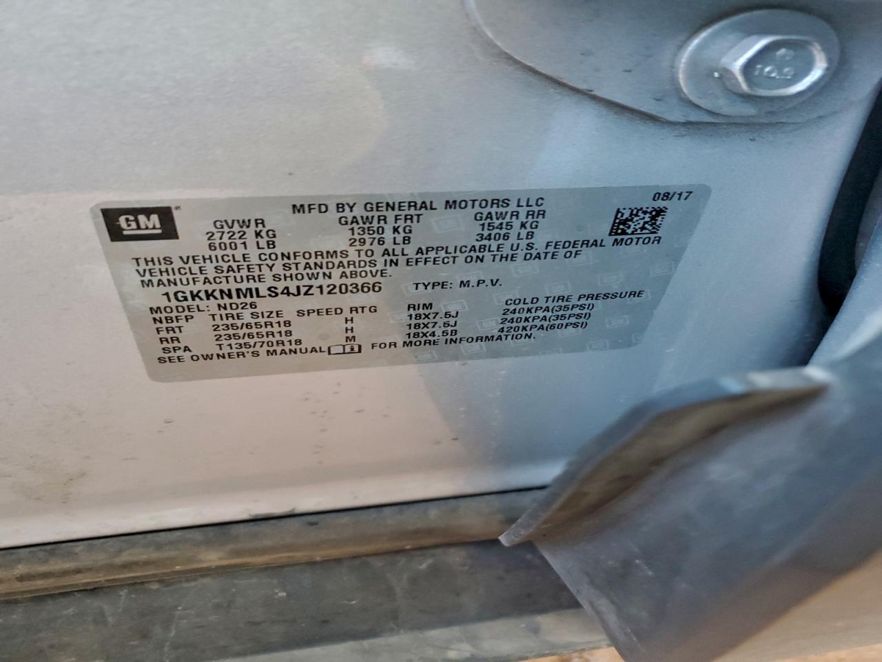 2018 GMC Acadia Slt-1 VIN: 1GKKNMLS4JZ120366 Lot: 94346195