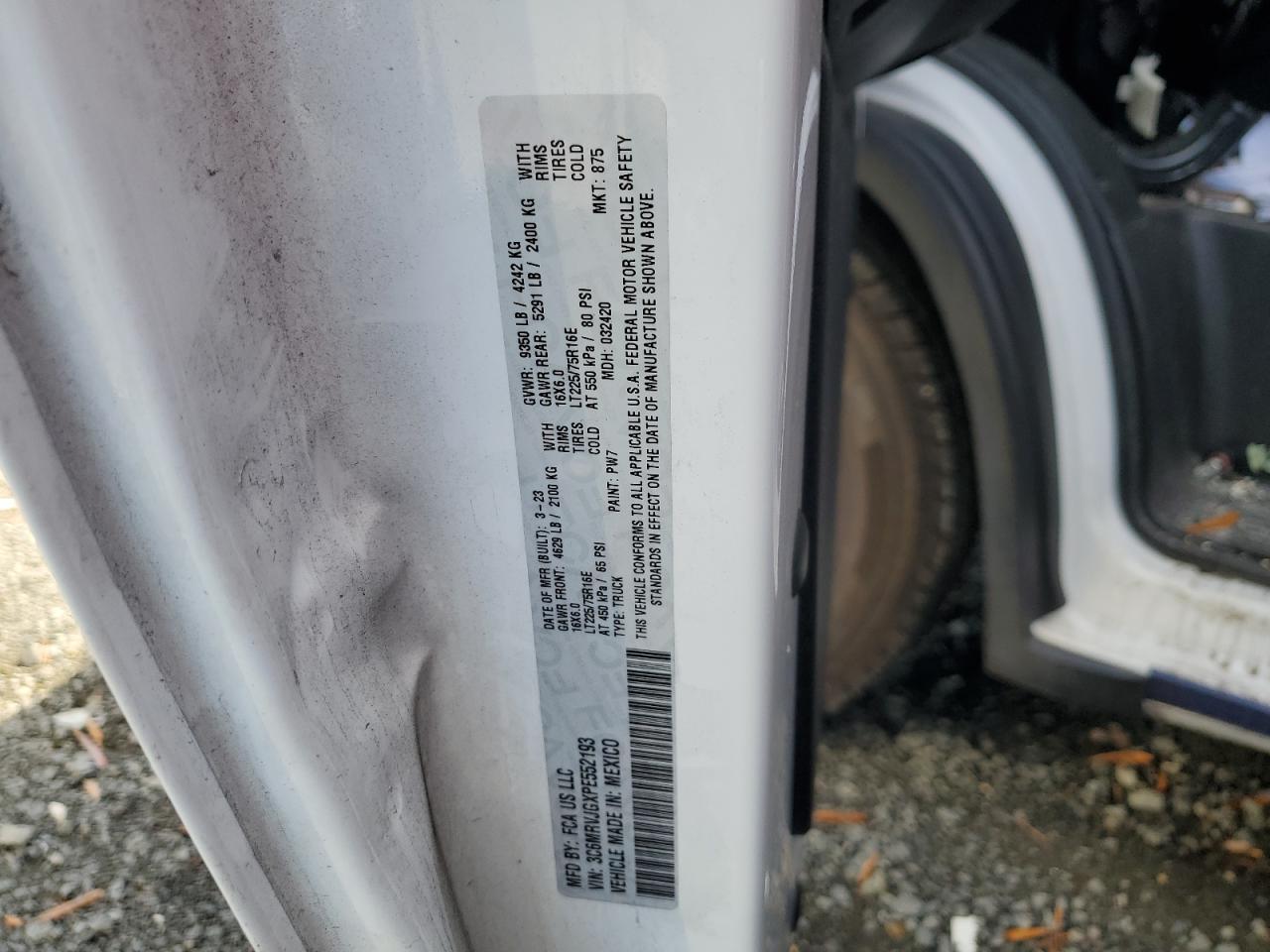 2023 Ram Promaster 3500 3500 High VIN: 3C6MRVJGXPE552193 Lot: 86098005