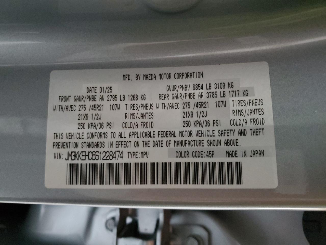 2025 Mazda Cx-90 Premium Plus VIN: JM3KKEHC6S1228474 Lot: 92814235