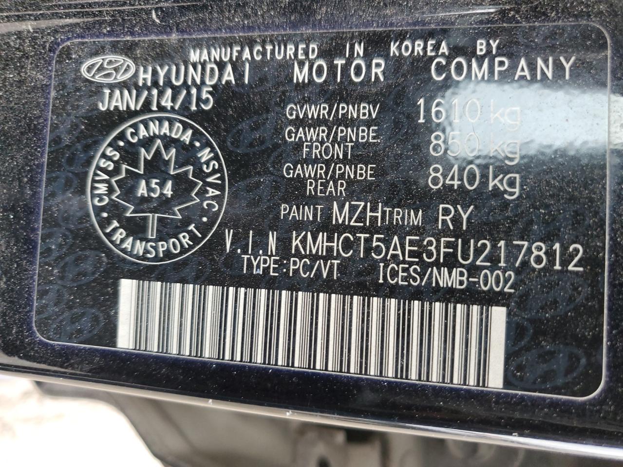 2015 Hyundai Accent Gs VIN: KMHCT5AE3FU217812 Lot: 92804465