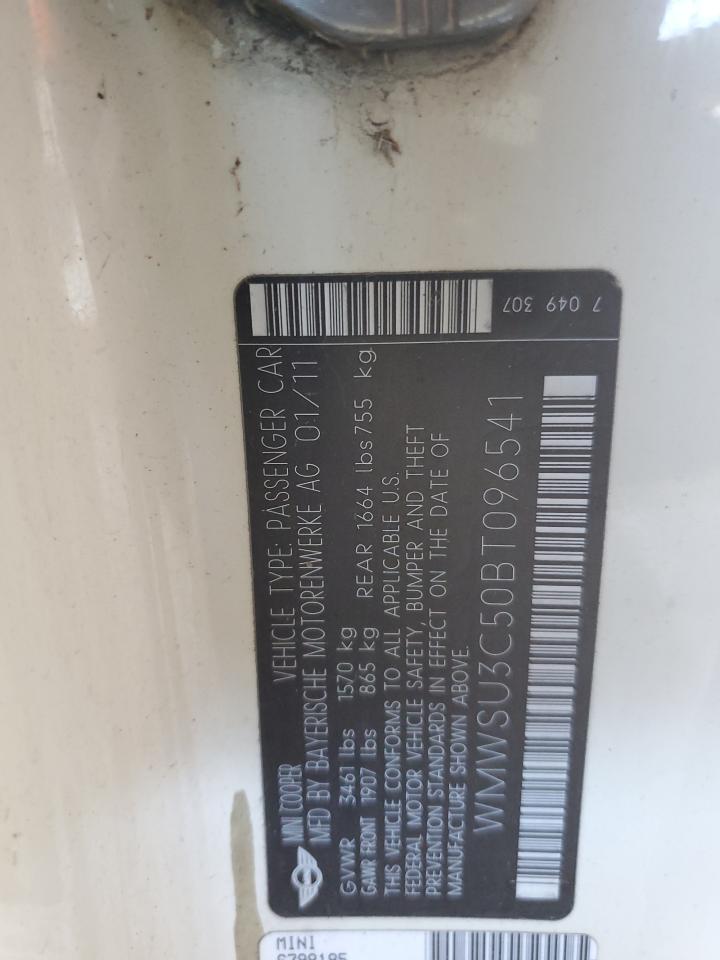 2011 Mini Cooper VIN: WMWSU3C50BT096541 Lot: 91143115