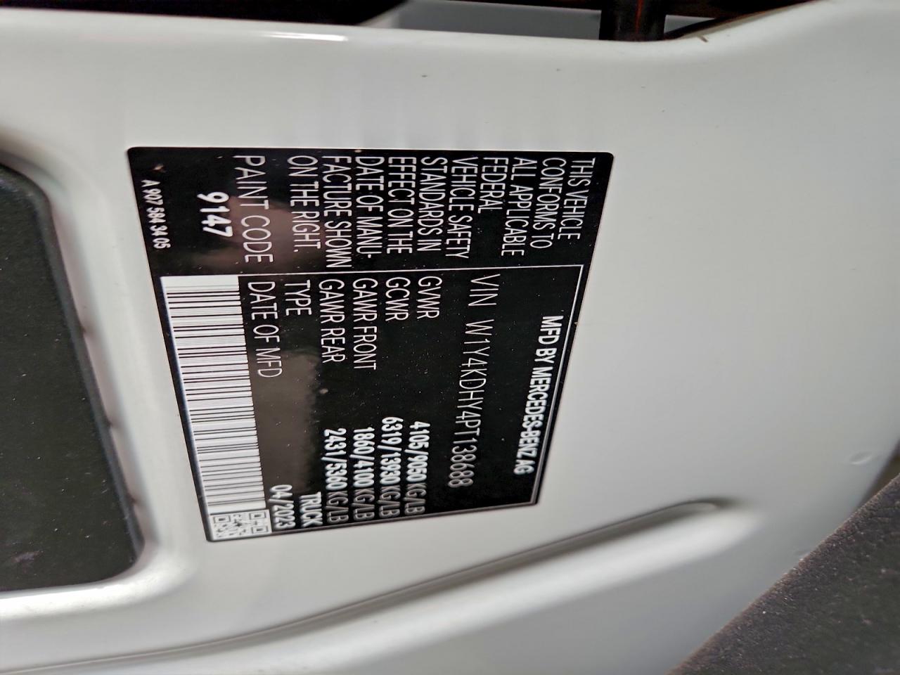 2023 Mercedes-Benz Sprinter 2500 VIN: W1Y4KDHY4PT138688 Lot: 82670955