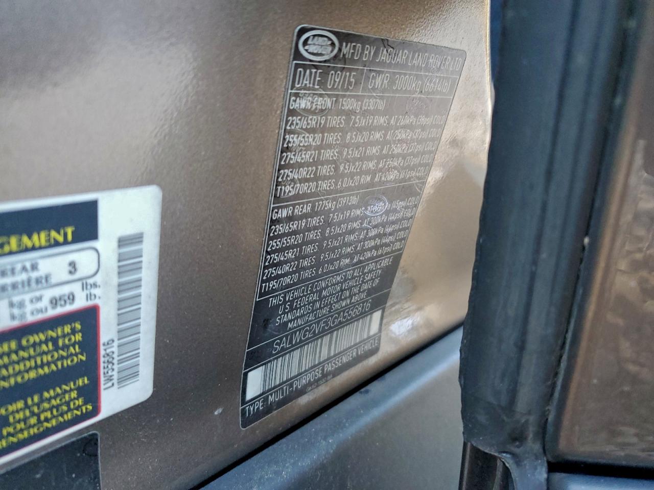 2016 Land Rover Range Rover Sport Se VIN: SALWG2VF3GA556816 Lot: 93995955