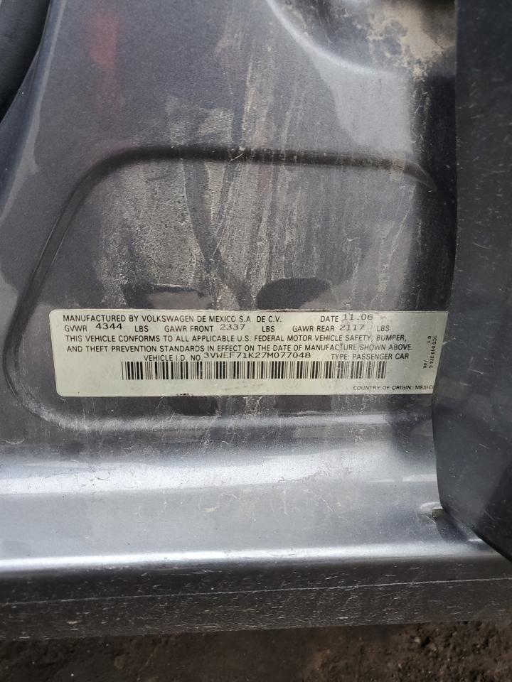 2007 Volkswagen Jetta Wolfsburg VIN: 3VWEF71K27M077048 Lot: 91912955