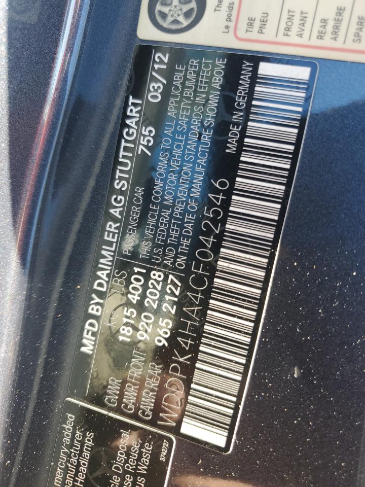 2012 Mercedes-Benz Slk 250 VIN: WDDPK4HA4CF042546 Lot: 91005945