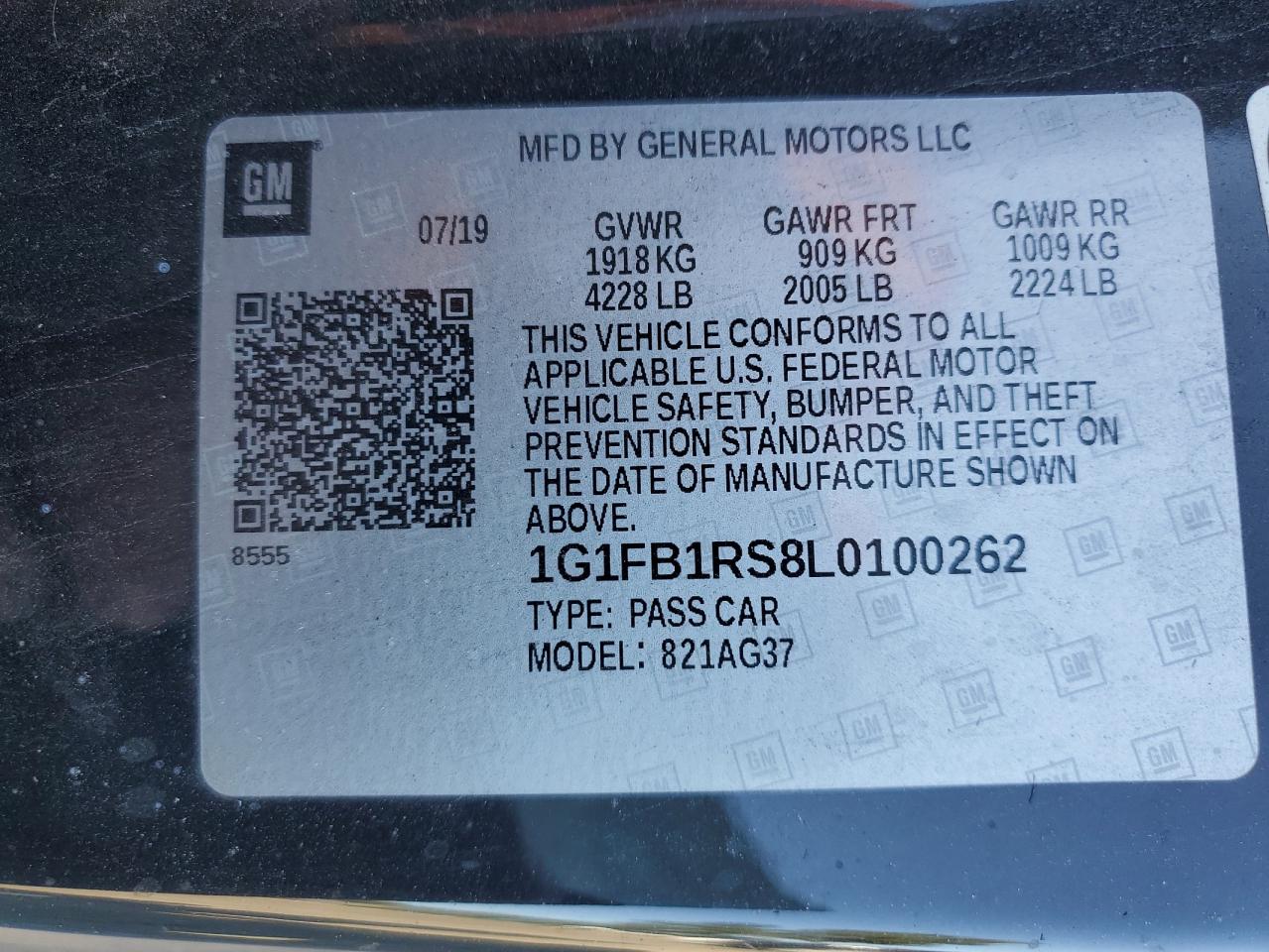 2020 Chevrolet Camaro Ls VIN: 1G1FB1RS8L0100262 Lot: 92828895