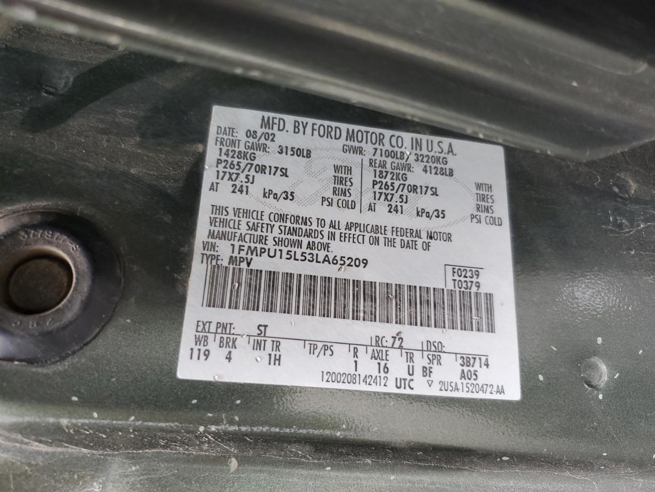 2003 Ford Expedition Xlt VIN: 1FMPU15L53LA65209 Lot: 92317495