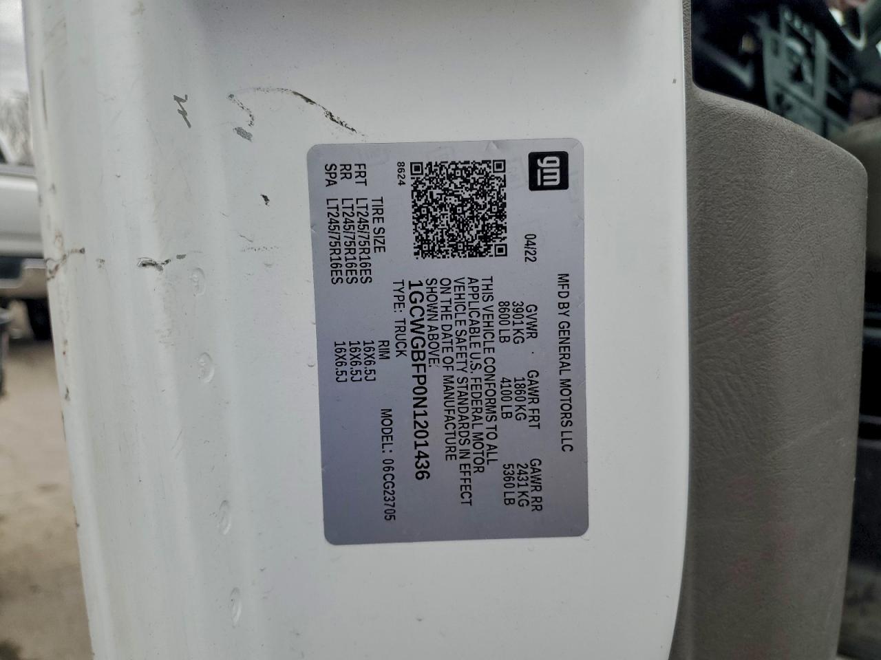 2022 Chevrolet Express G2500 VIN: 1GCWGBFP0N1201436 Lot: 94234775