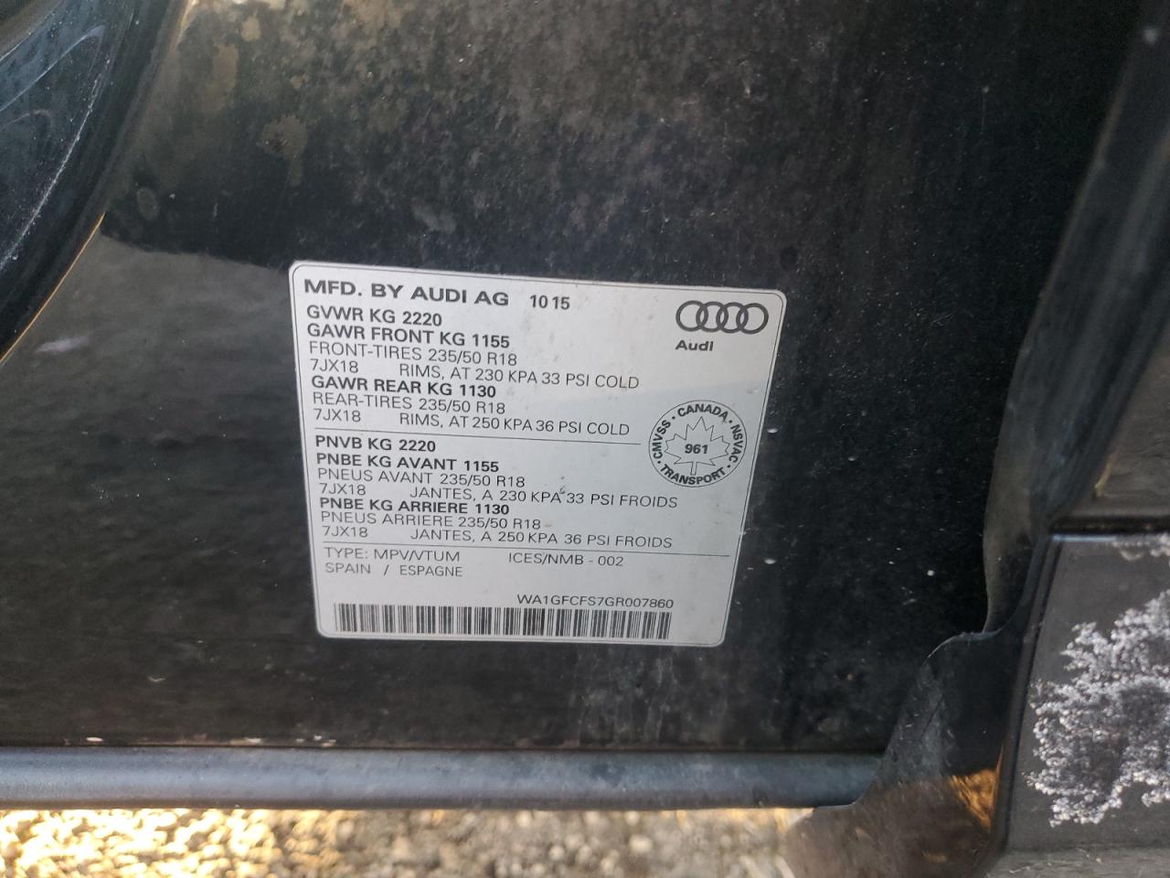 2016 Audi Q3 Prestige VIN: WA1GFCFS7GR007860 Lot: 91113475