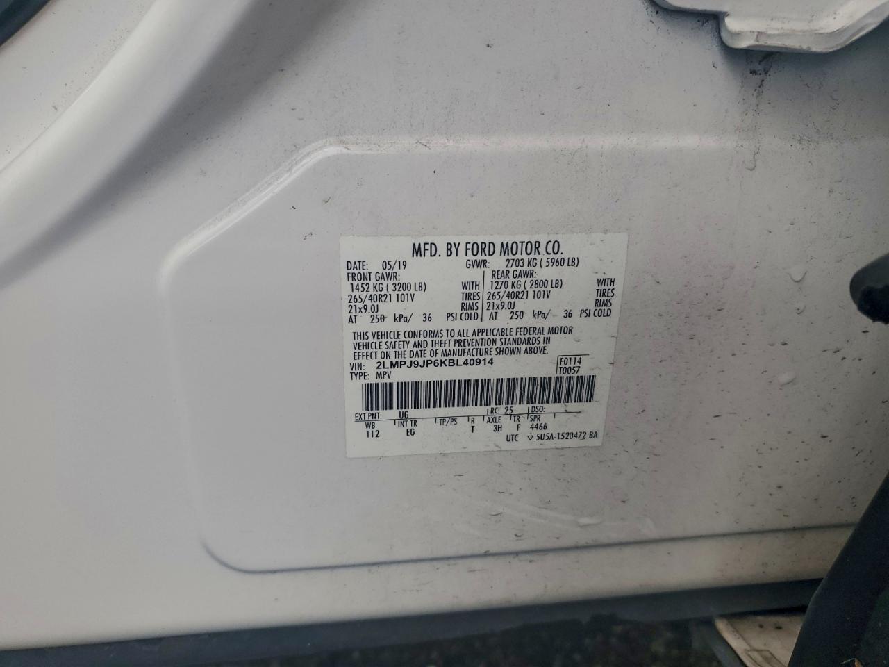 2019 Lincoln Nautilus Black Label VIN: 2LMPJ9JP6KBL40914 Lot: 94159075