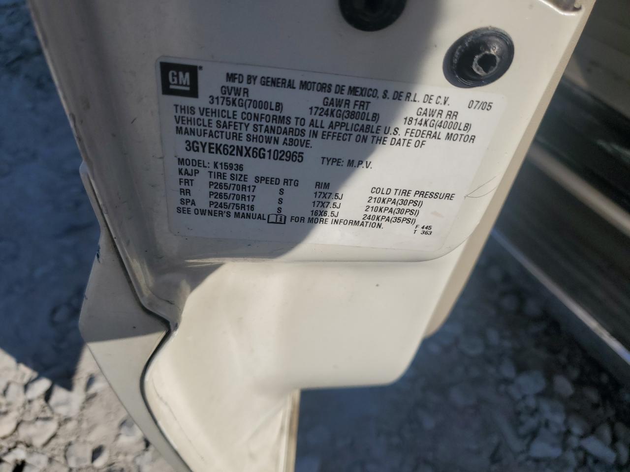 2006 Cadillac Escalade Ext VIN: 3GYEK62NX6G102965 Lot: 92711745