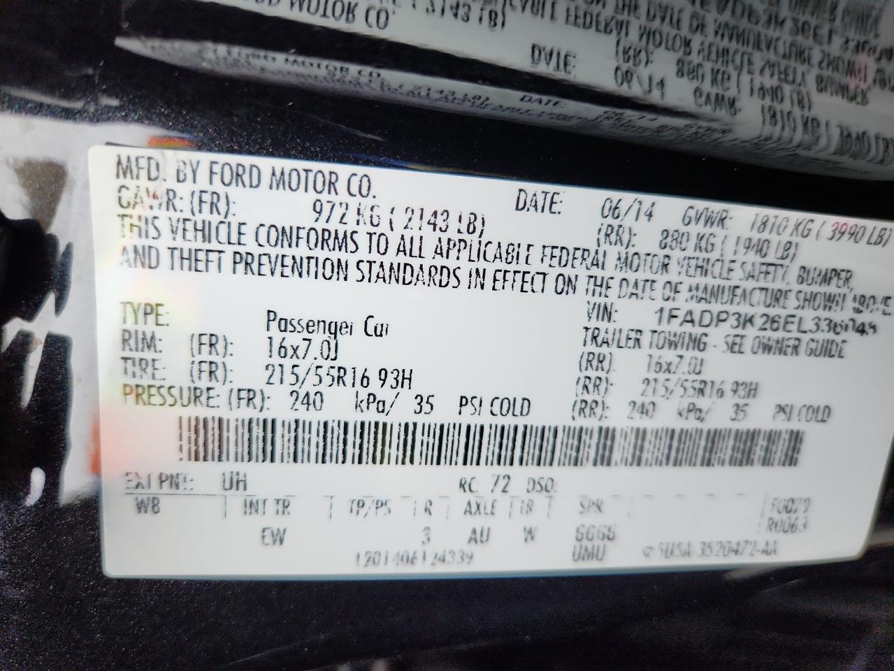 2014 Ford Focus Se VIN: 1FADP3K26EL336048 Lot: 92889845