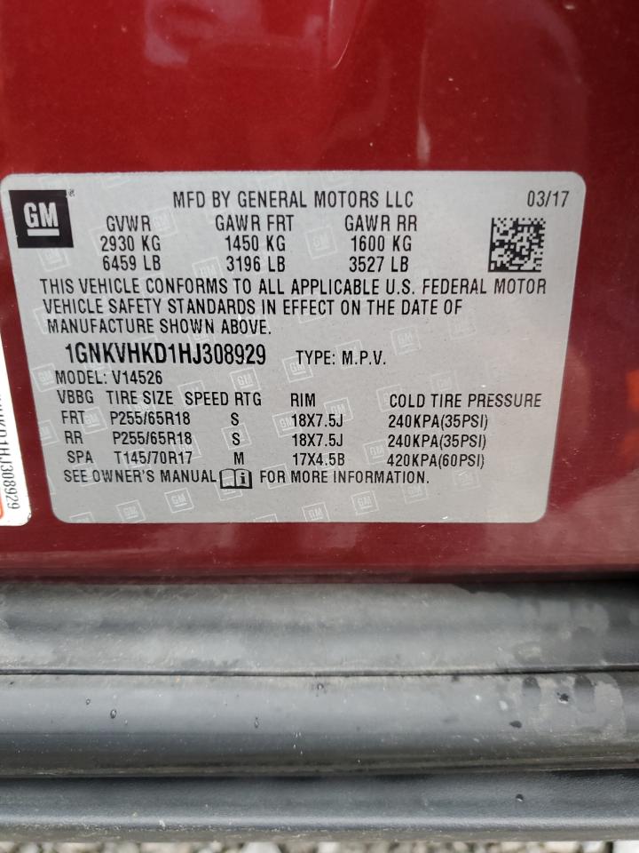 2017 Chevrolet Traverse Lt VIN: 1GNKVHKD1HJ308929 Lot: 93504355