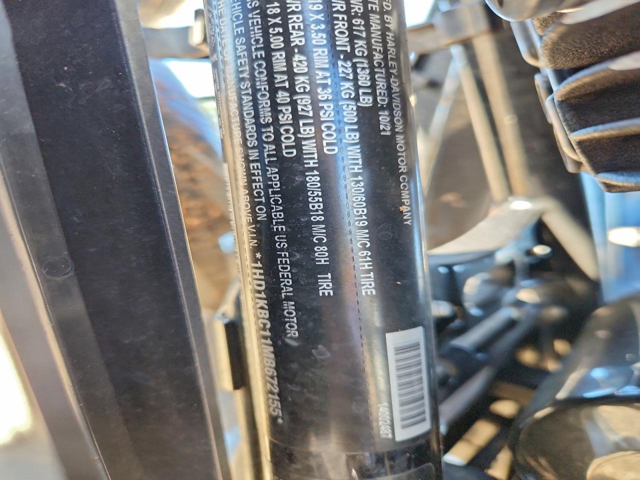 2021 Harley-Davidson Flhx VIN: 1HD1KBC11MB672155 Lot: 93616355