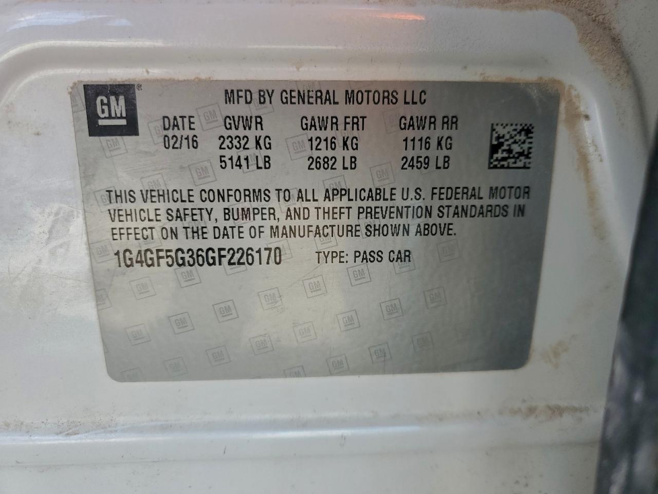 2016 Buick Lacrosse Premium VIN: 1G4GF5G36GF226170 Lot: 93902845