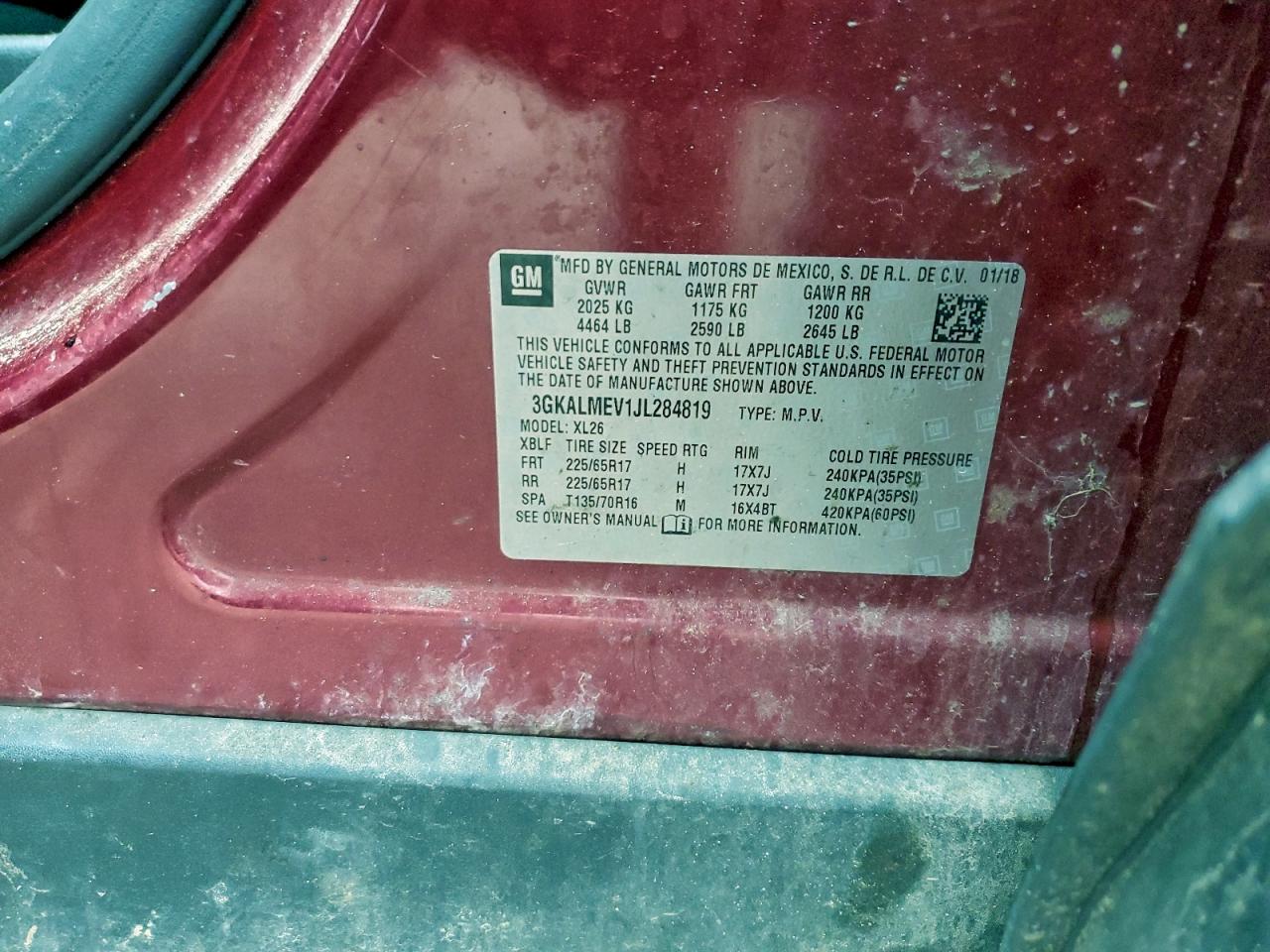 2018 GMC Terrain Sle VIN: 3GKALMEV1JL284819 Lot: 94052395