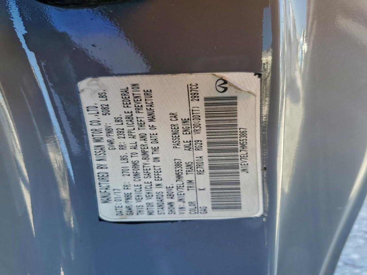 2017 Infiniti Q60 Premium VIN: JN1EV7EL7HM553867 Lot: 93228995