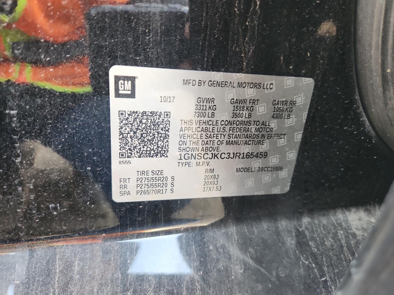 2018 Chevrolet Suburban C1500 Premier VIN: 1GNSCJKC3JR165459 Lot: 91147825