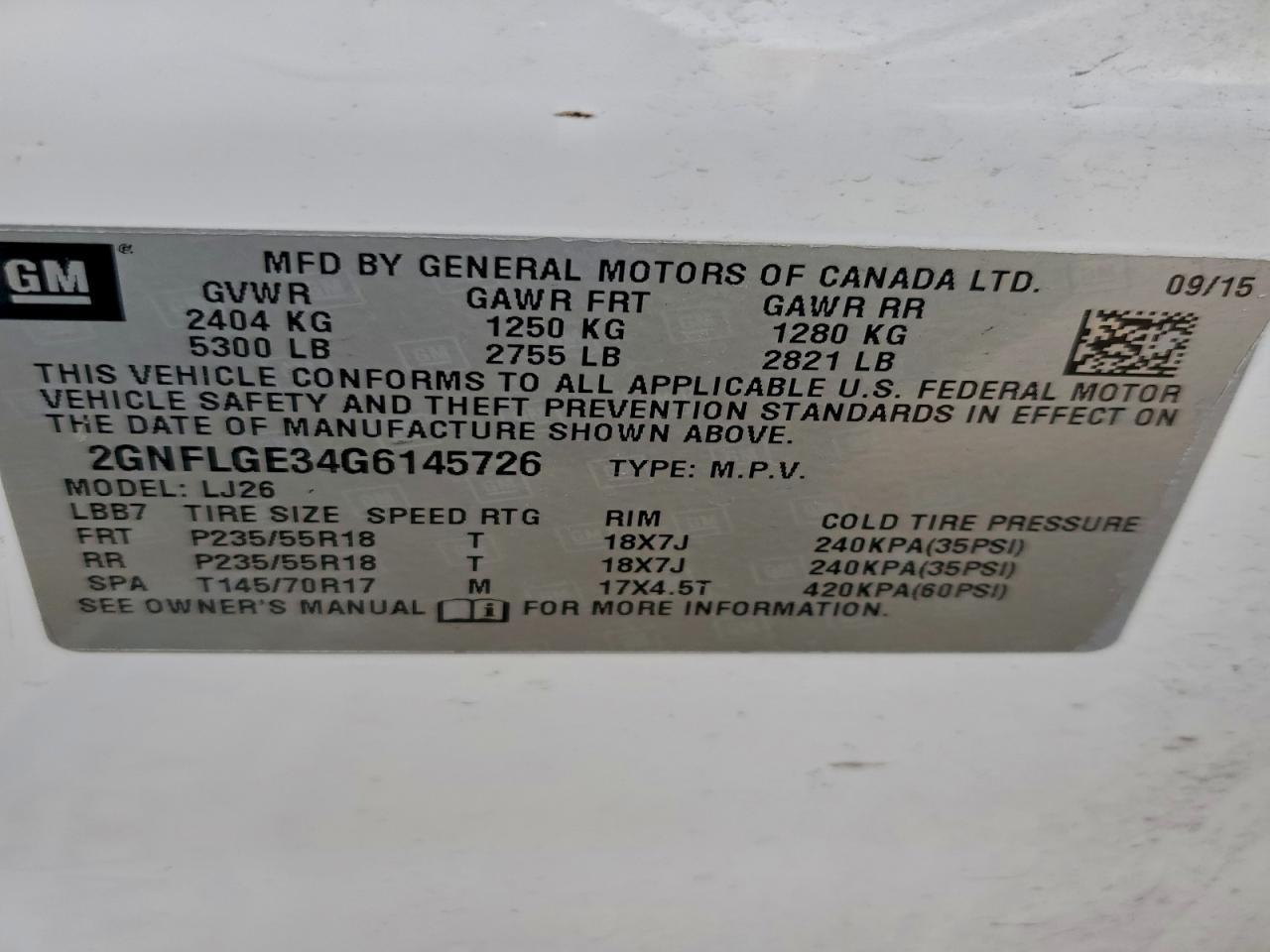 2016 Chevrolet Equinox Ltz VIN: 2GNFLGE34G6145726 Lot: 94443405