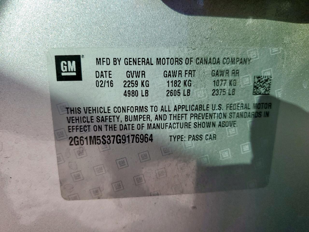 2016 Cadillac Xts Luxury Collection VIN: 2G61M5S37G9176964 Lot: 92024445