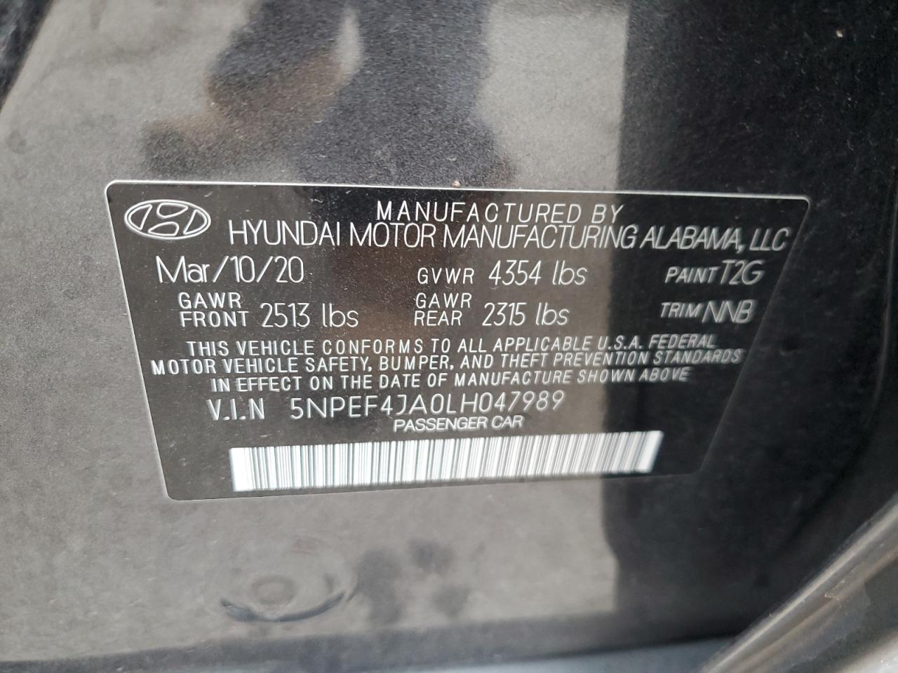 2020 Hyundai Sonata Sel VIN: 5NPEF4JA0LH047989 Lot: 93317325
