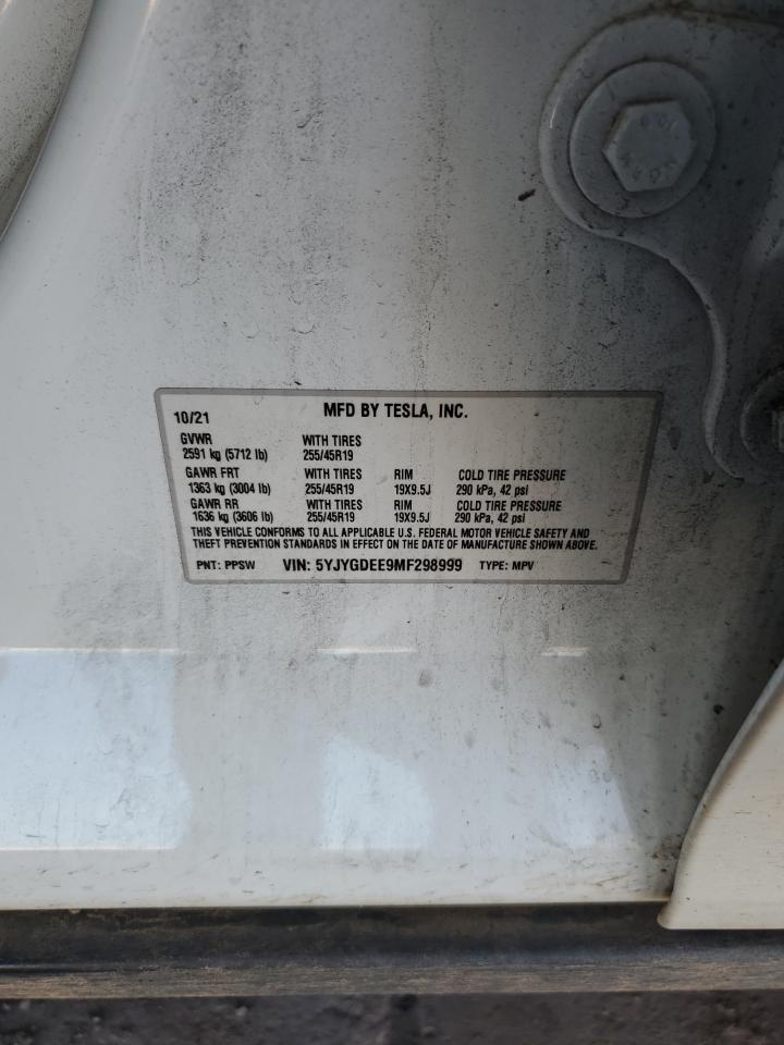 2021 Tesla Model Y VIN: 5YJYGDEE9MF298999 Lot: 89666175
