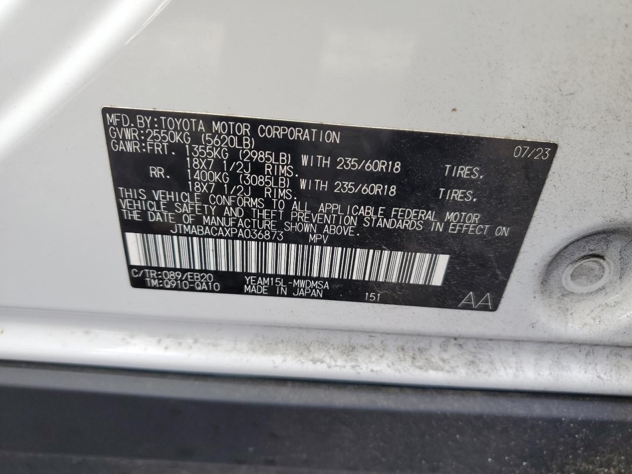 2023 Toyota Bz4X Xle VIN: JTMABACAXPA036873 Lot: 91901015