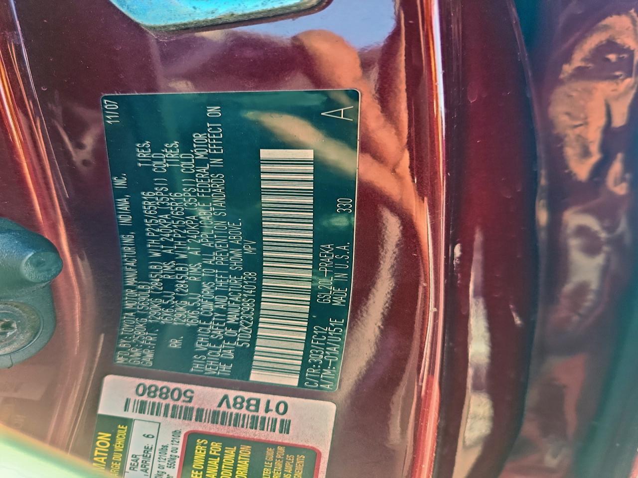 2008 Toyota Sienna Ce VIN: 5TDZK23C98S140138 Lot: 94107275