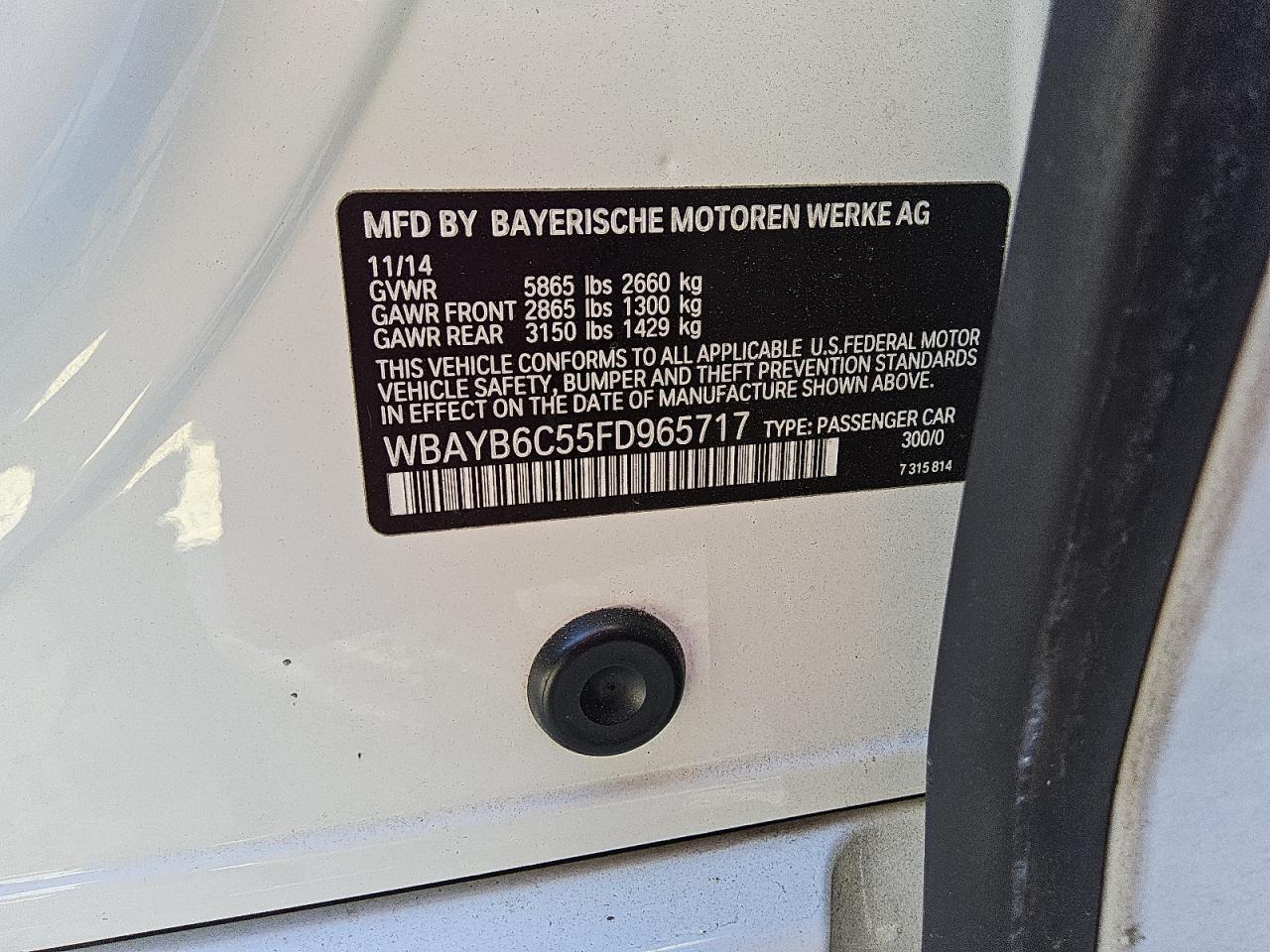 2015 BMW 750 Xi VIN: WBAYB6C55FD965717 Lot: 90302885