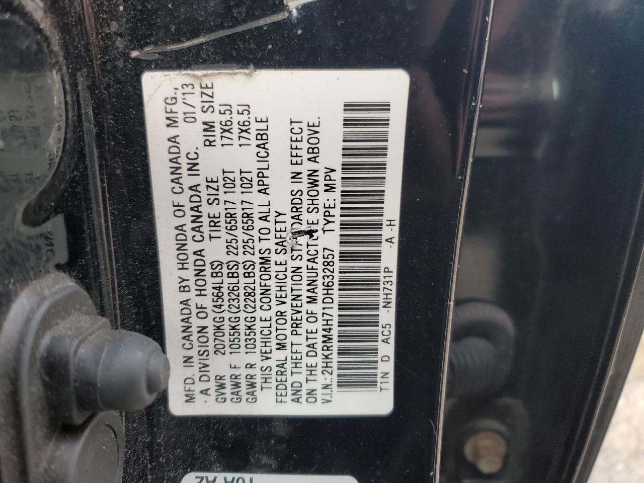 2013 Honda Cr-V Exl VIN: 2HKRM4H71DH632857 Lot: 91984725