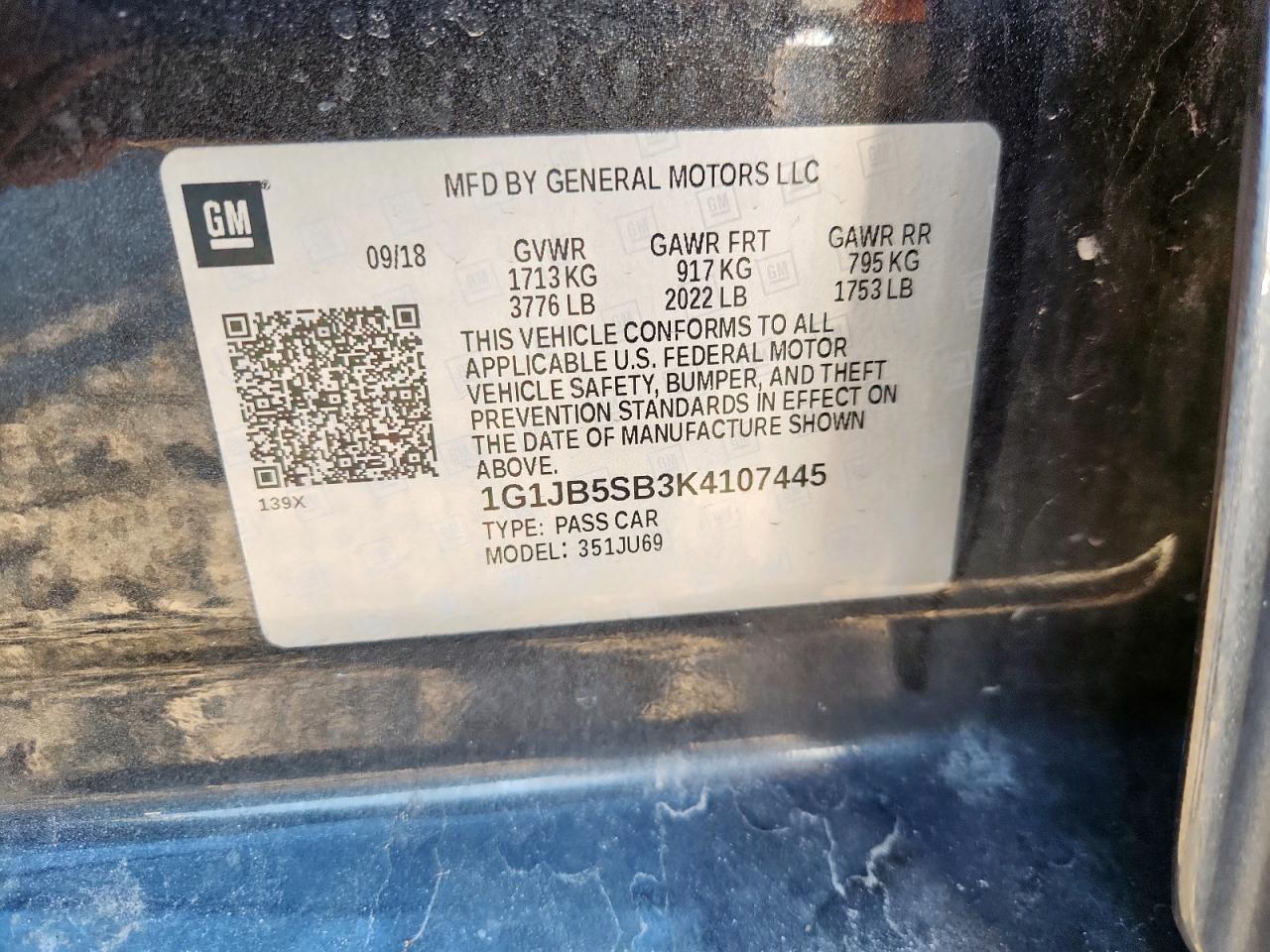 2019 Chevrolet Sonic Ls VIN: 1G1JB5SB3K4107445 Lot: 92170175